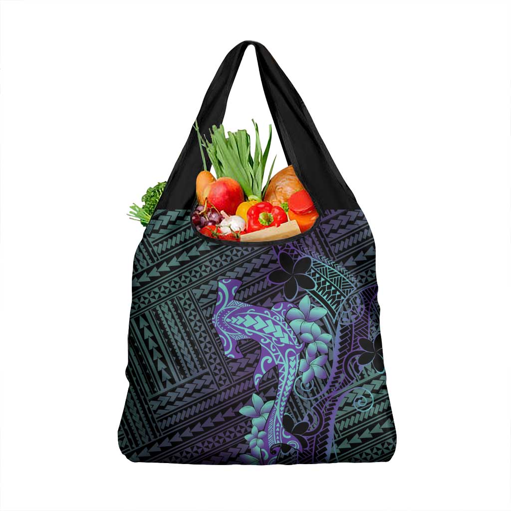 Purple Paradise Hawaii Grocery Bag Hammerhead Shark Tattoo Curve Polynesian - Polynesian Pride