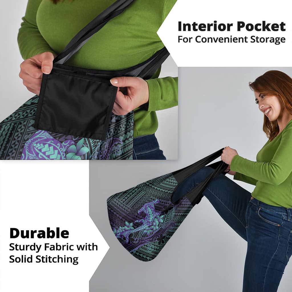 Purple Paradise Hawaii Grocery Bag Hammerhead Shark Tattoo Curve Polynesian - Polynesian Pride