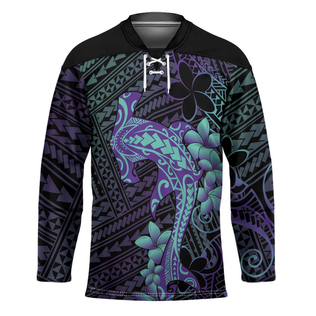 Purple Paradise Hawaii Hockey Jersey Hammerhead Shark Tattoo Curve Polynesian - Polynesian Pride