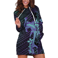 Purple Paradise Hawaii Hoodie Dress Hammerhead Shark Tattoo Curve Polynesian - Polynesian Pride