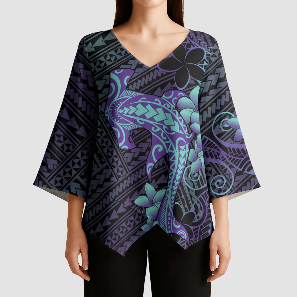 Purple Paradise Hawaii Kimono Sleeve Blouse Hammerhead Shark Tattoo Curve Polynesian - Polynesian Pride