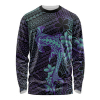 Purple Paradise Hawaii Long Sleeve Shirt Hammerhead Shark Tattoo Curve Polynesian - Polynesian Pride