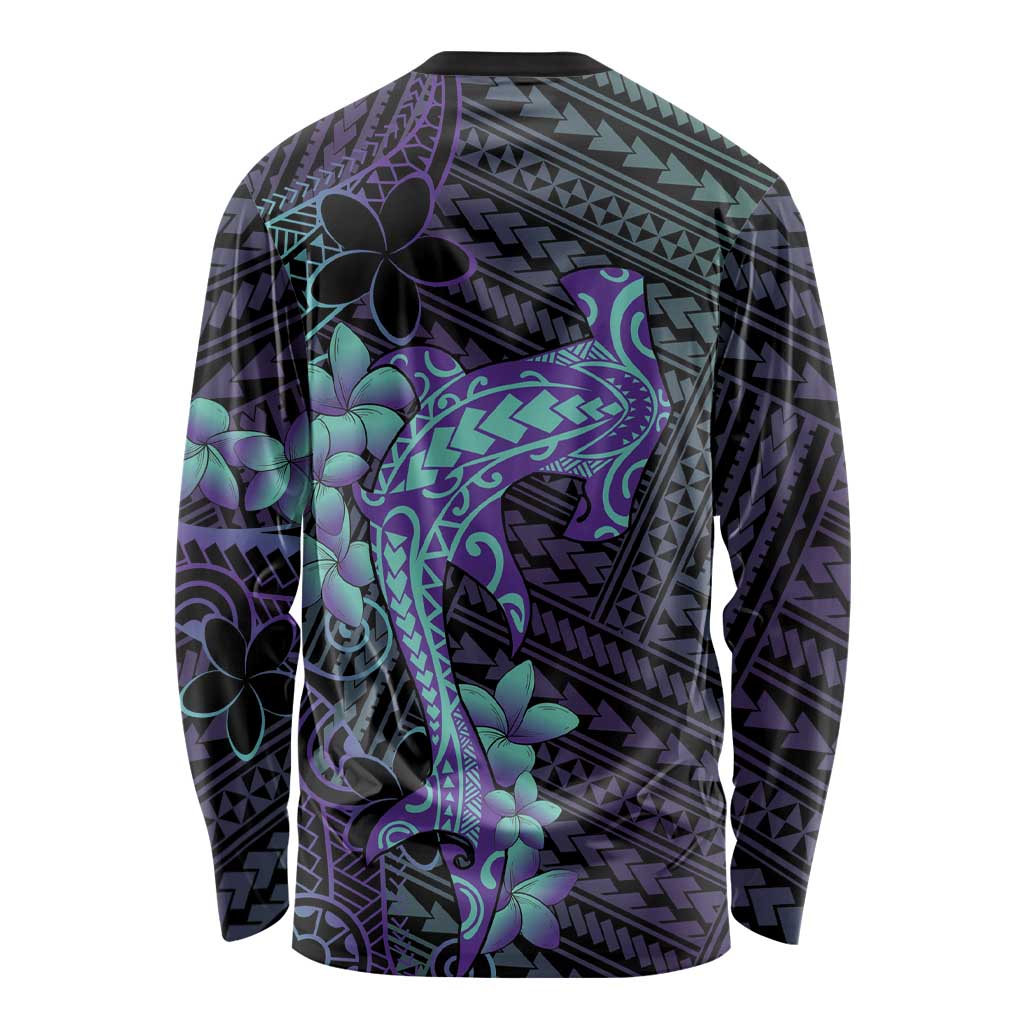 Purple Paradise Hawaii Long Sleeve Shirt Hammerhead Shark Tattoo Curve Polynesian - Polynesian Pride