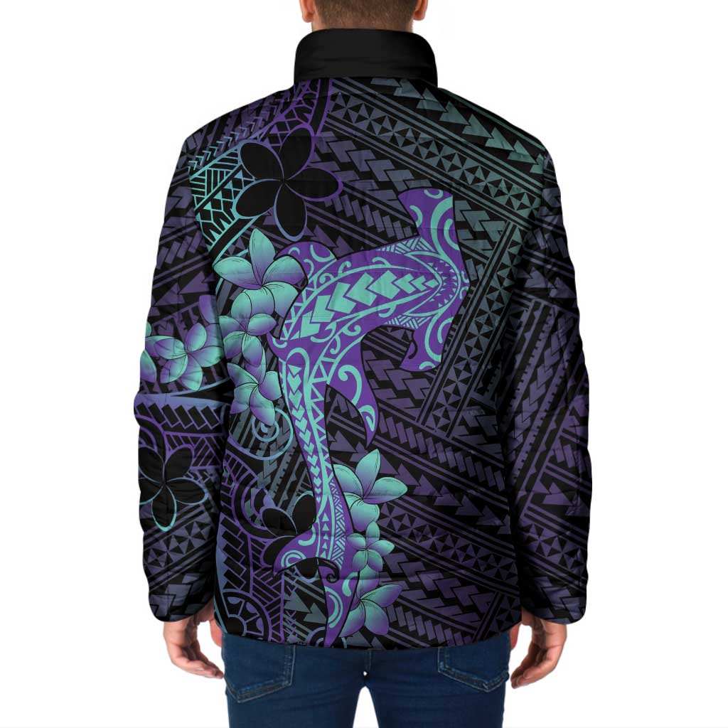 Purple Paradise Hawaii Padded Jacket Hammerhead Shark Tattoo Curve Polynesian - Polynesian Pride