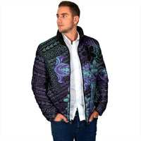 Purple Paradise Hawaii Padded Jacket Hammerhead Shark Tattoo Curve Polynesian - Polynesian Pride