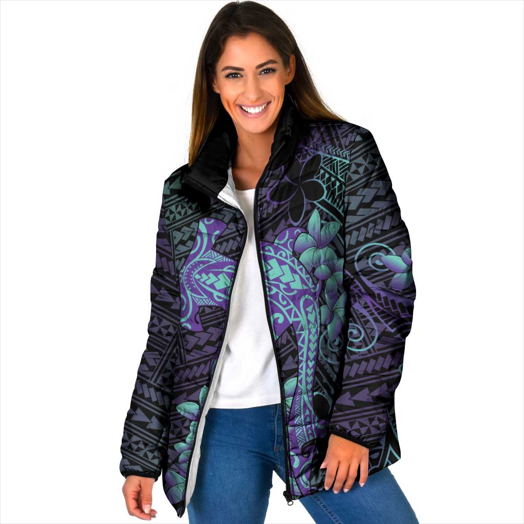 Purple Paradise Hawaii Padded Jacket Hammerhead Shark Tattoo Curve Polynesian - Polynesian Pride
