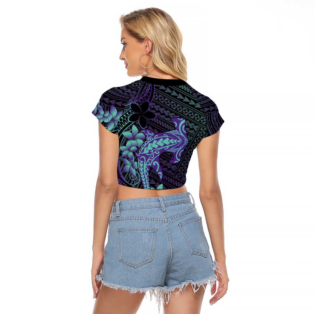 Purple Paradise Hawaii Raglan Cropped T Shirt Hammerhead Shark Tattoo Curve Polynesian - Polynesian Pride