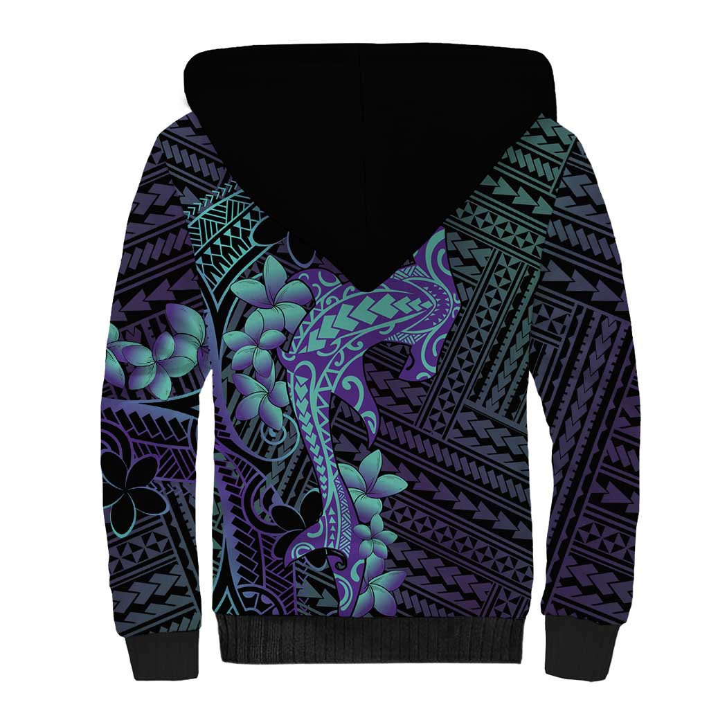 Purple Paradise Hawaii Sherpa Hoodie Hammerhead Shark Tattoo Curve Polynesian - Polynesian Pride