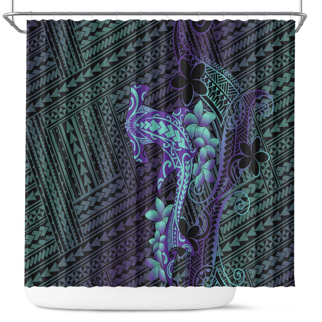 Purple Paradise Hawaii Shower Curtain Hammerhead Shark Tattoo Curve Polynesian - Polynesian Pride