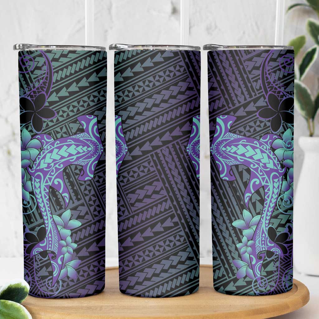 Purple Paradise Hawaii Skinny Tumbler Hammerhead Shark Tattoo Curve Polynesian - Polynesian Pride