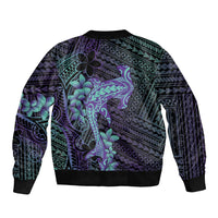 Purple Paradise Hawaii Sleeve Zip Bomber Jacket Hammerhead Shark Tattoo Curve Polynesian - Polynesian Pride