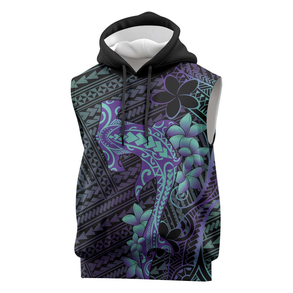 Purple Paradise Hawaii Sleeveless Hoodie Hammerhead Shark Tattoo Curve Polynesian - Polynesian Pride