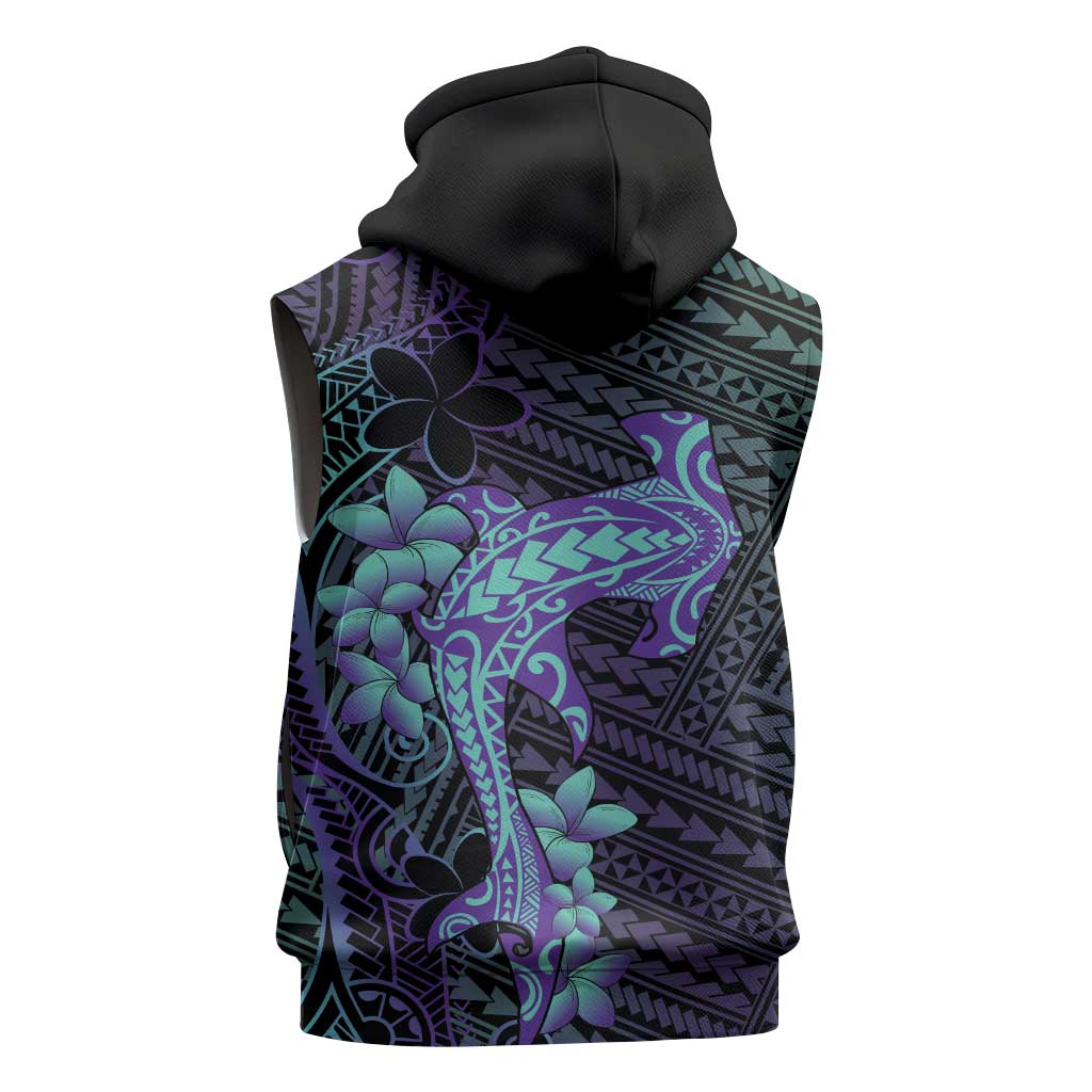 Purple Paradise Hawaii Sleeveless Hoodie Hammerhead Shark Tattoo Curve Polynesian - Polynesian Pride
