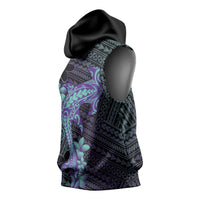 Purple Paradise Hawaii Sleeveless Hoodie Hammerhead Shark Tattoo Curve Polynesian - Polynesian Pride