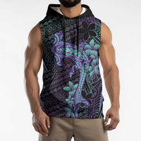 Purple Paradise Hawaii Sleeveless Hoodie Hammerhead Shark Tattoo Curve Polynesian - Polynesian Pride