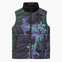 Purple Paradise Hawaii Sleeveless Puffer Jacket Hammerhead Shark Tattoo Curve Polynesian - Polynesian Pride