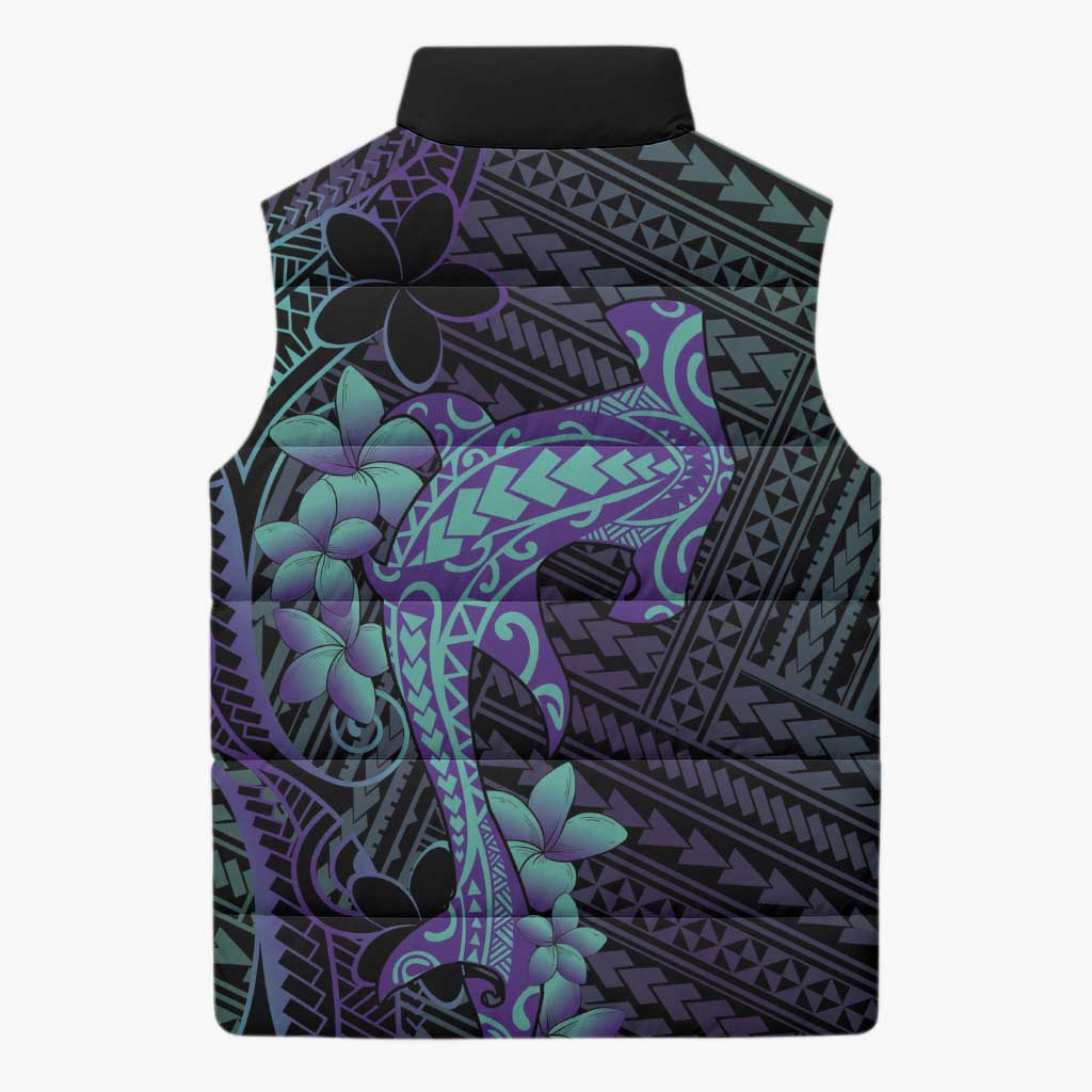 Purple Paradise Hawaii Sleeveless Puffer Jacket Hammerhead Shark Tattoo Curve Polynesian - Polynesian Pride