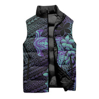 Purple Paradise Hawaii Sleeveless Puffer Jacket Hammerhead Shark Tattoo Curve Polynesian - Polynesian Pride