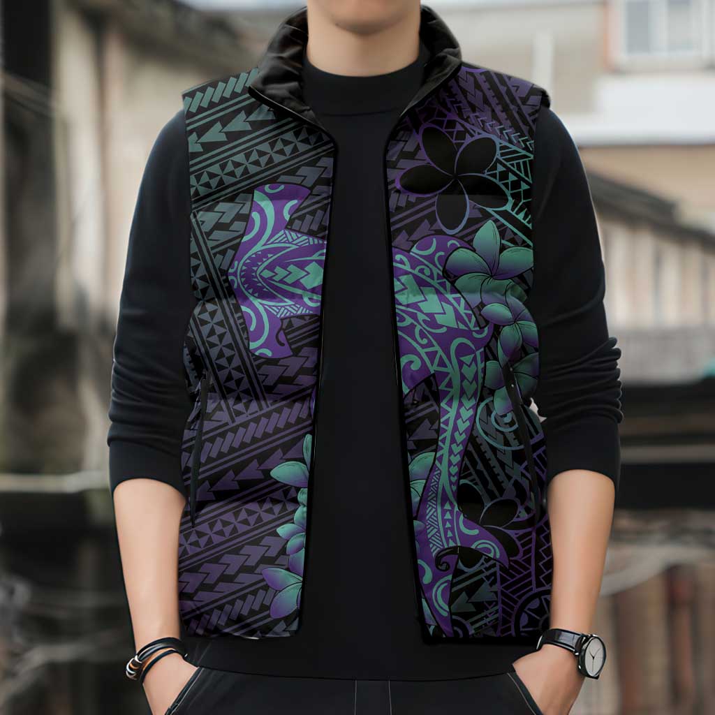Purple Paradise Hawaii Sleeveless Puffer Jacket Hammerhead Shark Tattoo Curve Polynesian - Polynesian Pride