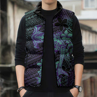 Purple Paradise Hawaii Sleeveless Puffer Jacket Hammerhead Shark Tattoo Curve Polynesian - Polynesian Pride