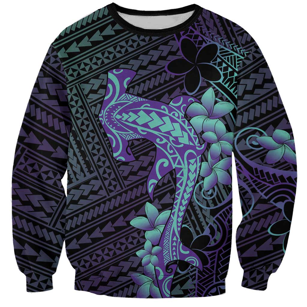 Purple Paradise Hawaii Sweatshirt Hammerhead Shark Tattoo Curve Polynesian - Polynesian Pride