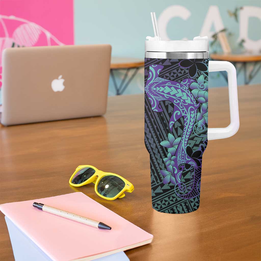 Purple Paradise Hawaii Tumbler With Handle Hammerhead Shark Tattoo Curve Polynesian - Polynesian Pride