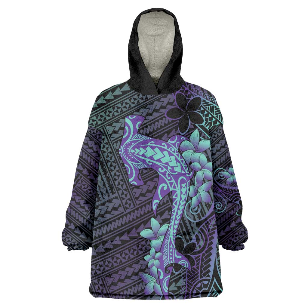 Purple Paradise Hawaii Wearable Blanket Hoodie Hammerhead Shark Tattoo Curve Polynesian - Polynesian Pride