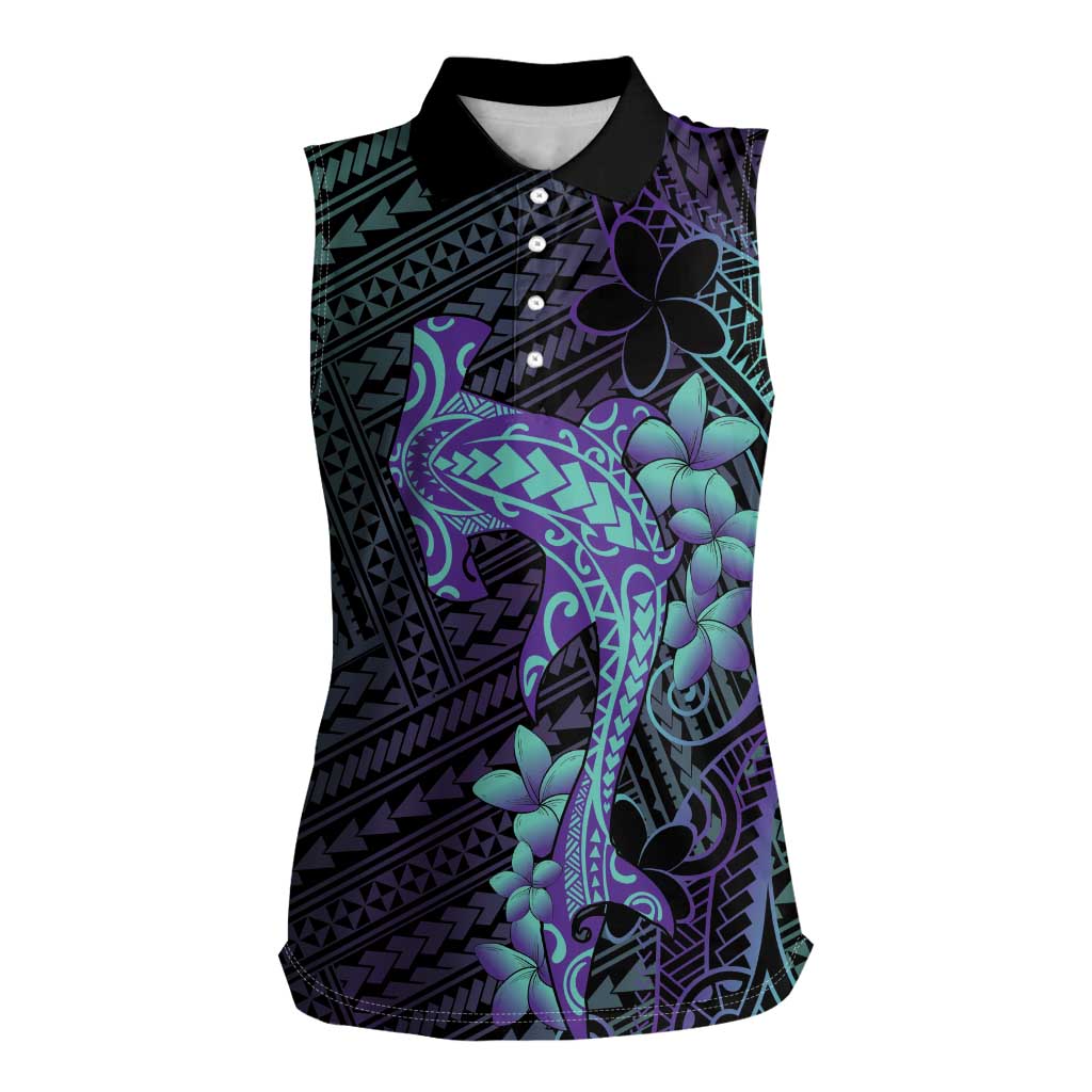 Purple Paradise Hawaii Women Sleeveless Polo Shirt Hammerhead Shark Tattoo Curve Polynesian - Polynesian Pride