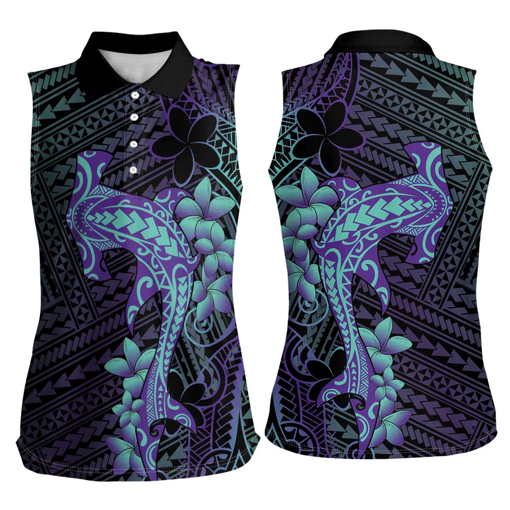 Purple Paradise Hawaii Women Sleeveless Polo Shirt Hammerhead Shark Tattoo Curve Polynesian - Polynesian Pride