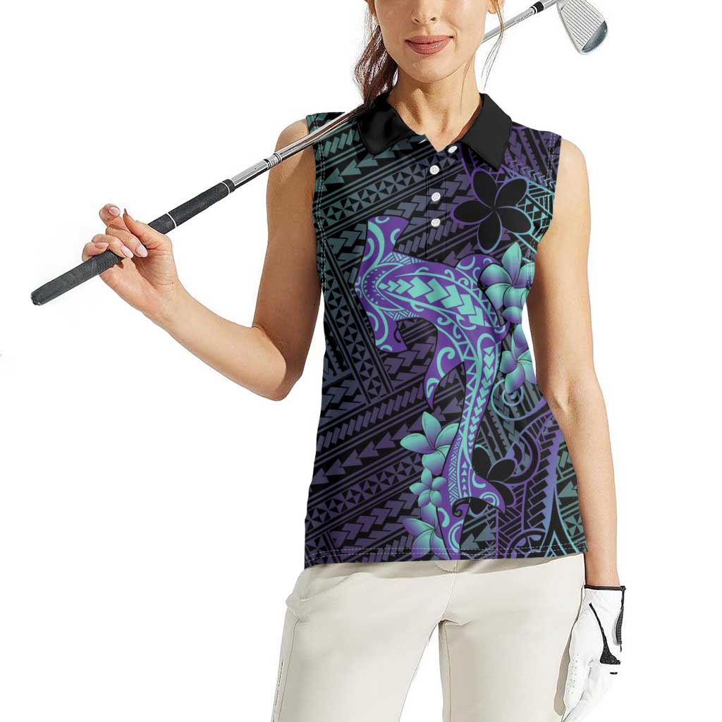 Purple Paradise Hawaii Women Sleeveless Polo Shirt Hammerhead Shark Tattoo Curve Polynesian - Polynesian Pride