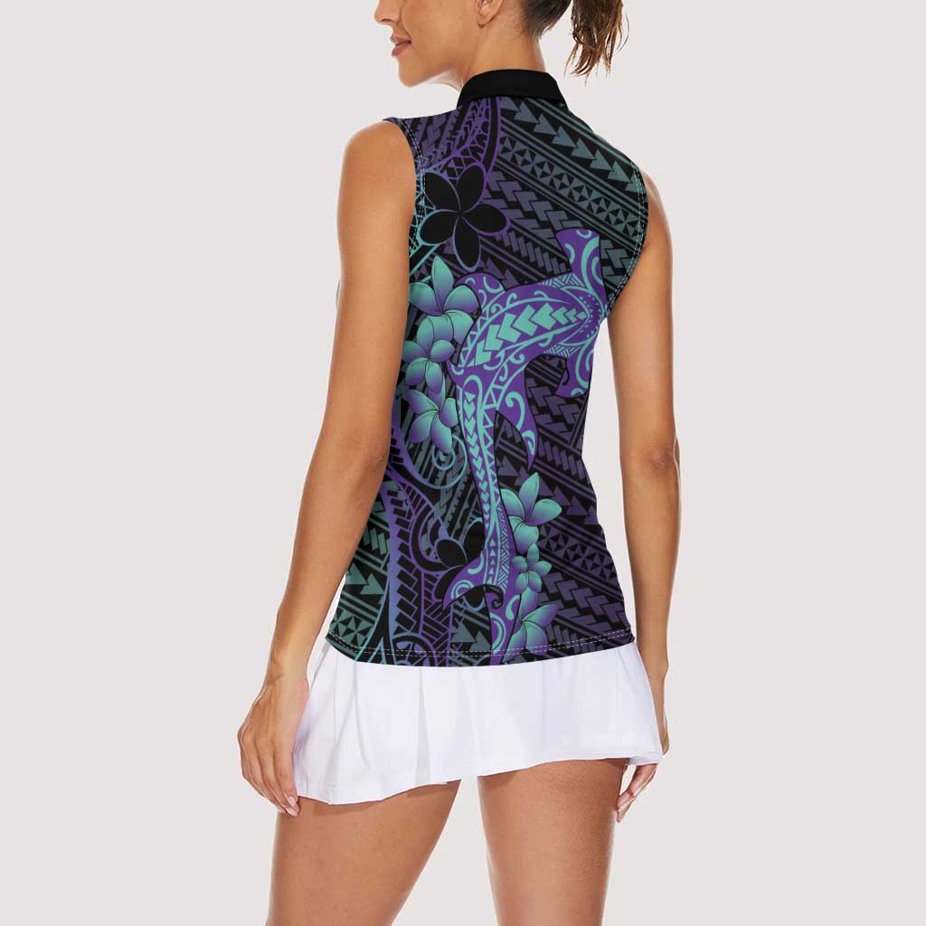 Purple Paradise Hawaii Women Sleeveless Polo Shirt Hammerhead Shark Tattoo Curve Polynesian - Polynesian Pride