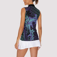 Purple Paradise Hawaii Women Sleeveless Polo Shirt Hammerhead Shark Tattoo Curve Polynesian - Polynesian Pride