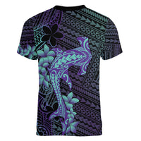 Purple Paradise Hawaii Women V-Neck T-Shirt Hammerhead Shark Tattoo Curve Polynesian - Polynesian Pride