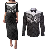 Poutama Korowai New Zealand Couples Matching Puletasi and Long Sleeve Button Shirt Aotearoa Maori Tattoo - Polynesian Pride