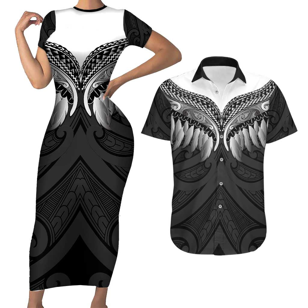 Poutama Korowai New Zealand Couples Matching Short Sleeve Bodycon Dress and Hawaiian Shirt Aotearoa Maori Tattoo - Polynesian Pride