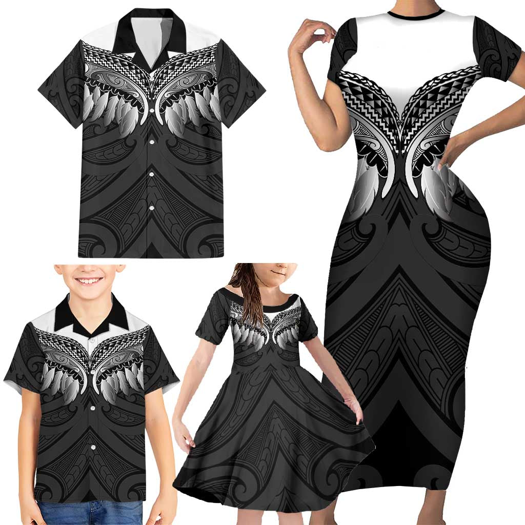 Poutama Korowai New Zealand Family Matching Short Sleeve Bodycon Dress and Hawaiian Shirt Aotearoa Maori Tattoo - Polynesian Pride