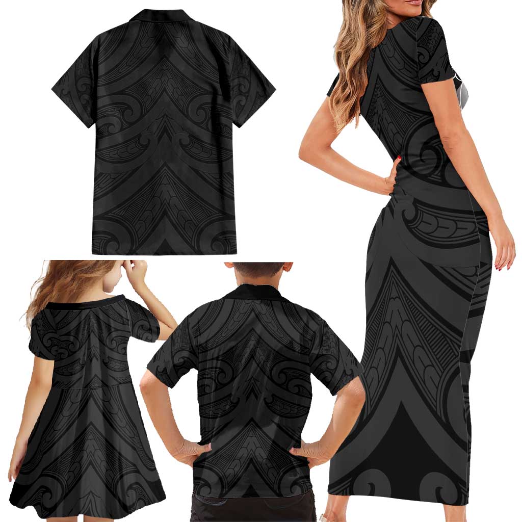 Poutama Korowai New Zealand Family Matching Short Sleeve Bodycon Dress and Hawaiian Shirt Aotearoa Maori Tattoo - Polynesian Pride