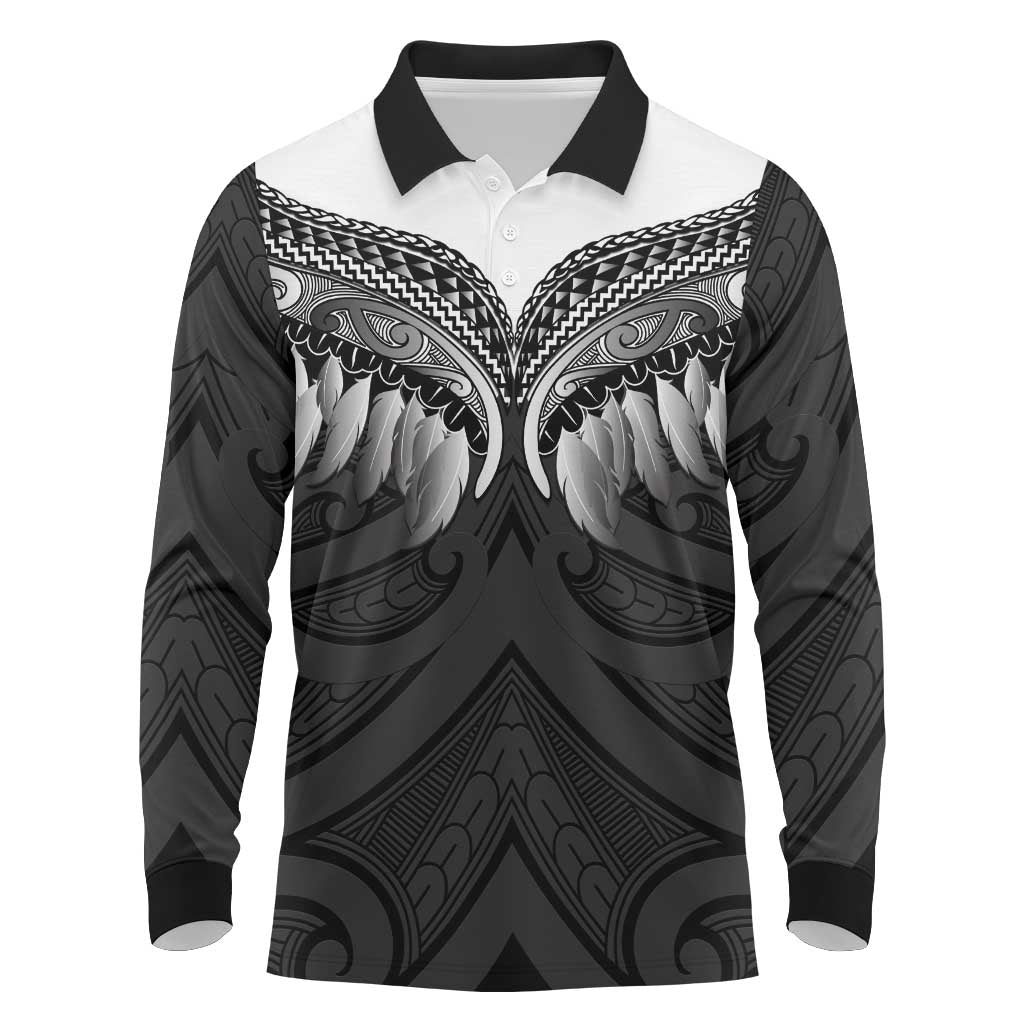 Poutama Korowai New Zealand Long Sleeve Polo Shirt Aotearoa Maori Tattoo - Polynesian Pride