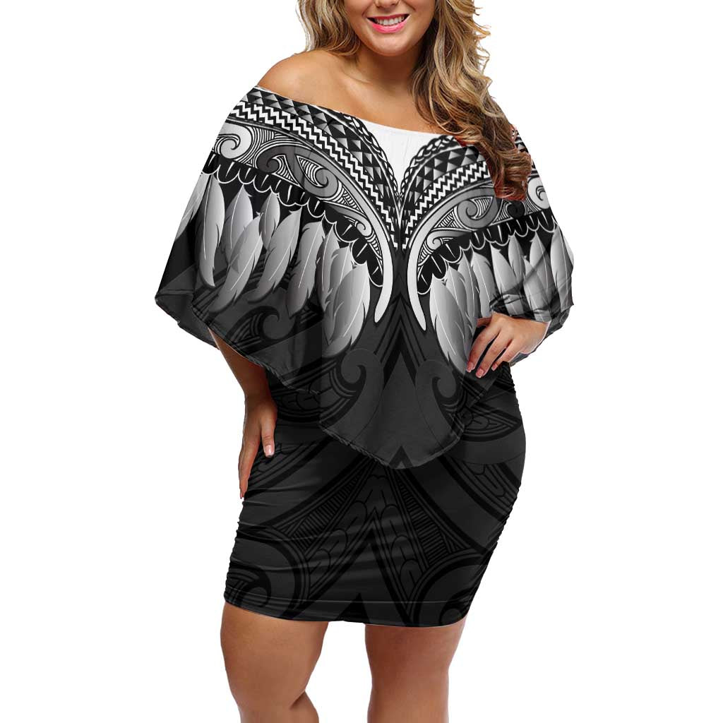 Poutama Korowai New Zealand Off Shoulder Short Dress Aotearoa Maori Tattoo - Polynesian Pride