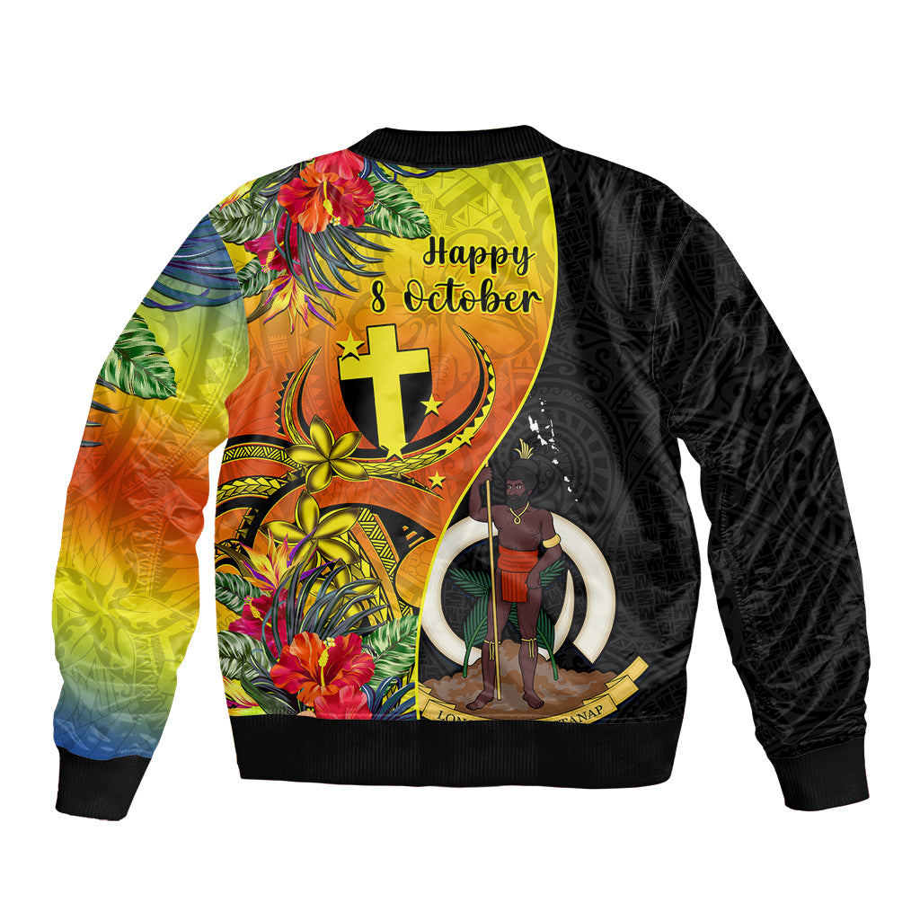 Vanuatu Tafea Day Bomber Jacket Coat Of Arms Mix Tropical Flowers LT14 - Polynesian Pride