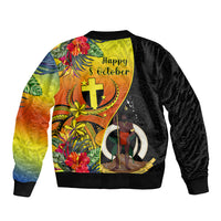 Vanuatu Tafea Day Bomber Jacket Coat Of Arms Mix Tropical Flowers LT14 - Polynesian Pride