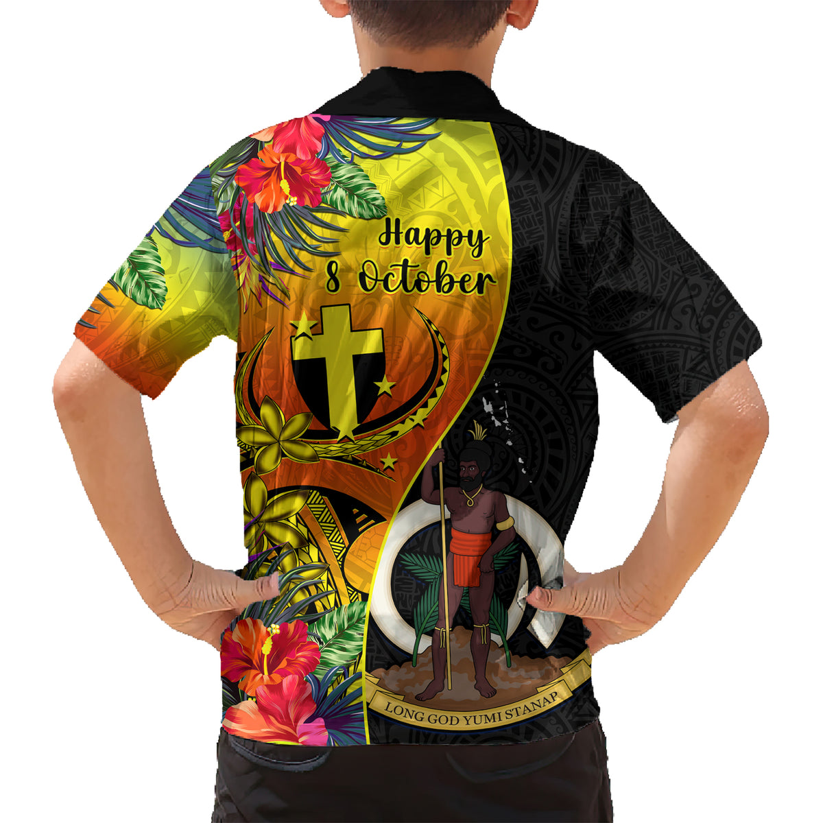 vanuatu-tafea-day-kid-hawaiian-shirt-coat-of-arms-mix-tropical-flowers