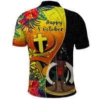 Vanuatu Tafea Day Polo Shirt Coat Of Arms Mix Tropical Flowers LT14 - Polynesian Pride