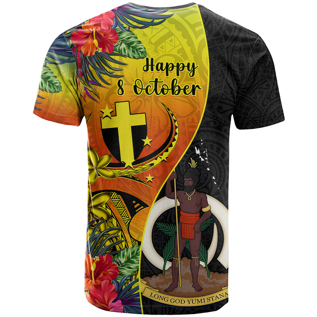 Vanuatu Tafea Day T Shirt Coat Of Arms Mix Tropical Flowers LT14 - Polynesian Pride