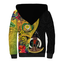 Vanuatu Torba Day Sherpa Hoodie Coat Of Arms Mix Tropical Flowers LT14 - Polynesian Pride