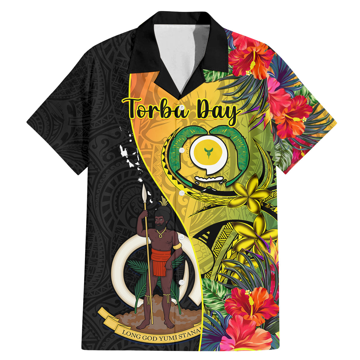 personalised-vanuatu-torba-day-family-matching-mermaid-dress-and-hawaiian-shirt-coat-of-arms-mix-tropical-flowers