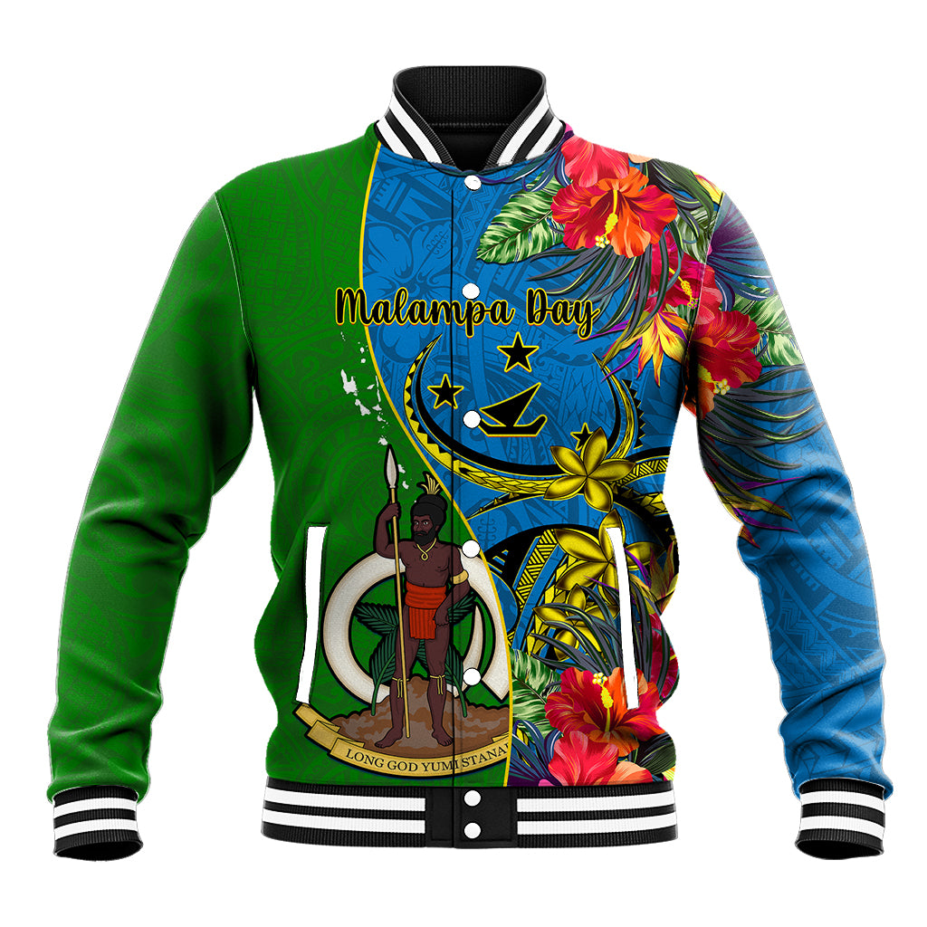 personalised-vanuatu-malampa-day-baseball-jacket-coat-of-arms-mix-tropical-flowers