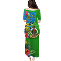 Personalised Vanuatu Malampa Day Family Matching Puletasi Dress and Hawaiian Shirt Coat Of Arms Mix Tropical Flowers LT14 - Polynesian Pride
