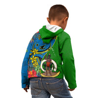 Personalised Vanuatu Malampa Day Kid Hoodie Coat Of Arms Mix Tropical Flowers LT14 - Polynesian Pride