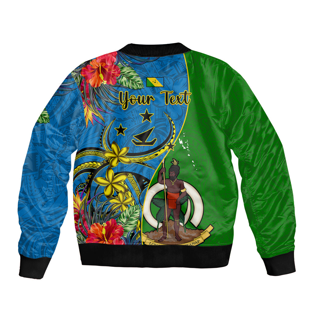 personalised-vanuatu-malampa-day-sleeve-zip-bomber-jacket-coat-of-arms-mix-tropical-flowers